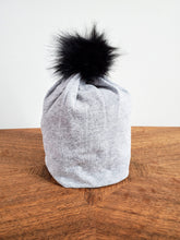 Load image into Gallery viewer, Heather Grey Stretch Knit Pom Pom Hat
