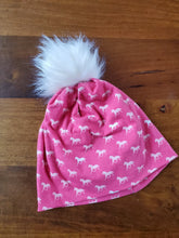 Load image into Gallery viewer, Pink Horses Stretch Knit Pom Pom Hat
