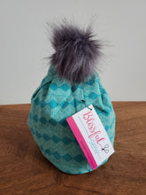 Load image into Gallery viewer, Modern Green Teal Stretch Knit Pom Pom Hat
