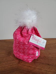 Pink Diamonds Stretch Knit Pom Pom Hat