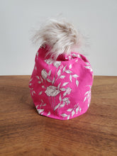 Load image into Gallery viewer, Hot and Pale Pink flowers Stretch Knit Pom Pom Hat
