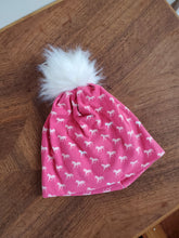 Load image into Gallery viewer, Pink Horses Stretch Knit Pom Pom Hat
