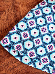 Teal & Sea Blue Diamond Pattern Stretch Knit PomPom Hat
