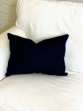 Load image into Gallery viewer, Cream pillow with blue stripes. Rust numbers and cream CN Tower
