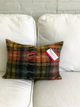 Load image into Gallery viewer, Soft blue, red, mustard, green angora check with original blanket fringe
