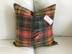 Felted colorful mohair pillow with original blanket fringe along the front